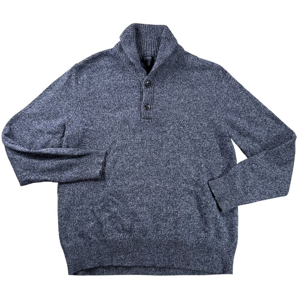 J Crew Sweater Mens L Blue Henley Pullover Buttons Lambswool Blend Casual Preppy